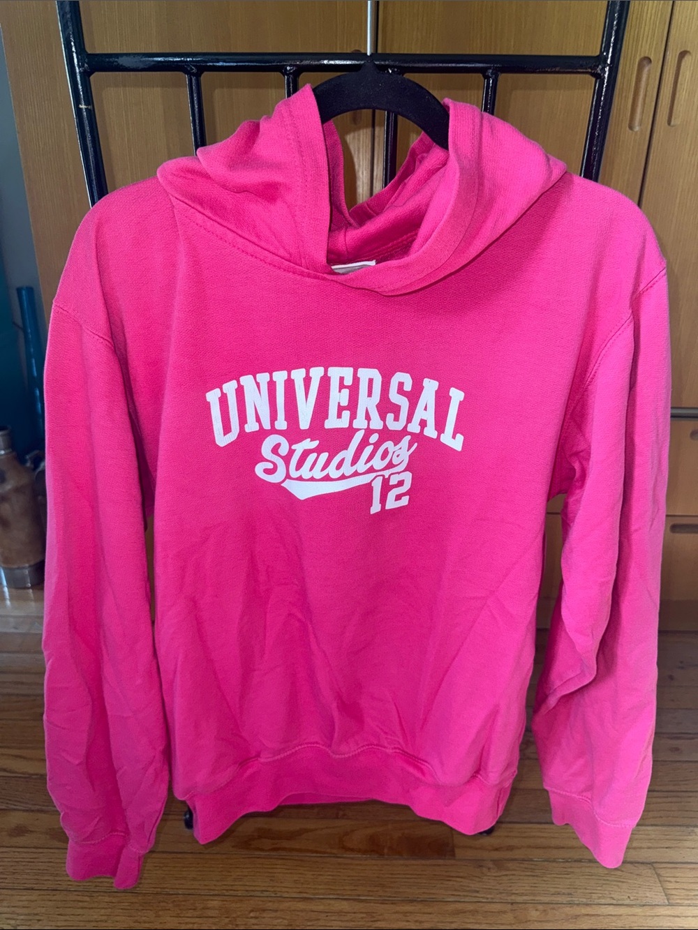 Universal Hot Pink Hoodie with White 'Universal Studios' Graphic